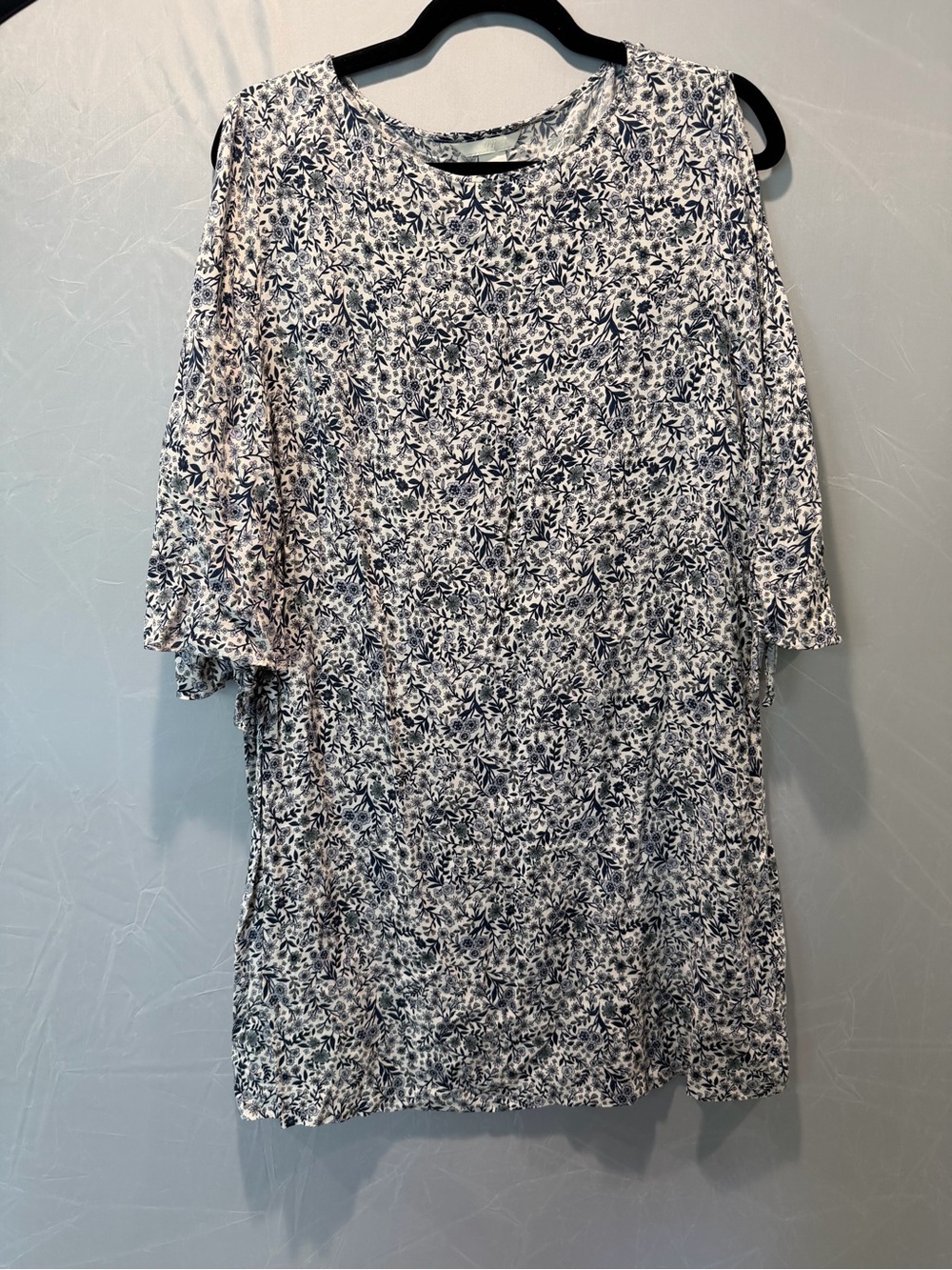 H&M Blue & White Floral Tie Sleeve Shift Dress Size 10